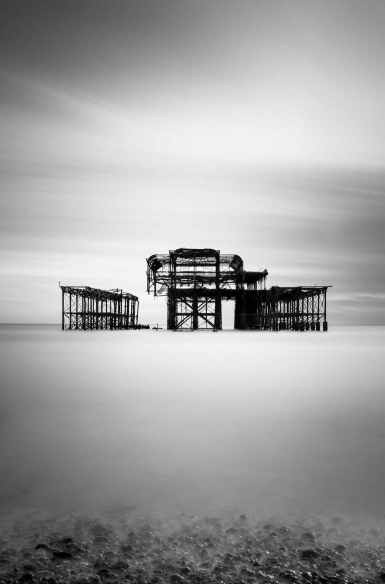 West Pier, Brighton, Black and White, Long Exposure, England, Ivo Kerssemakers