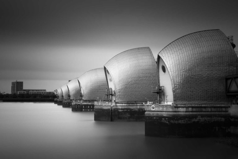 London, The Barrier, Thames, Black and White, Long Exposure, England, Ivo Kerssemakers