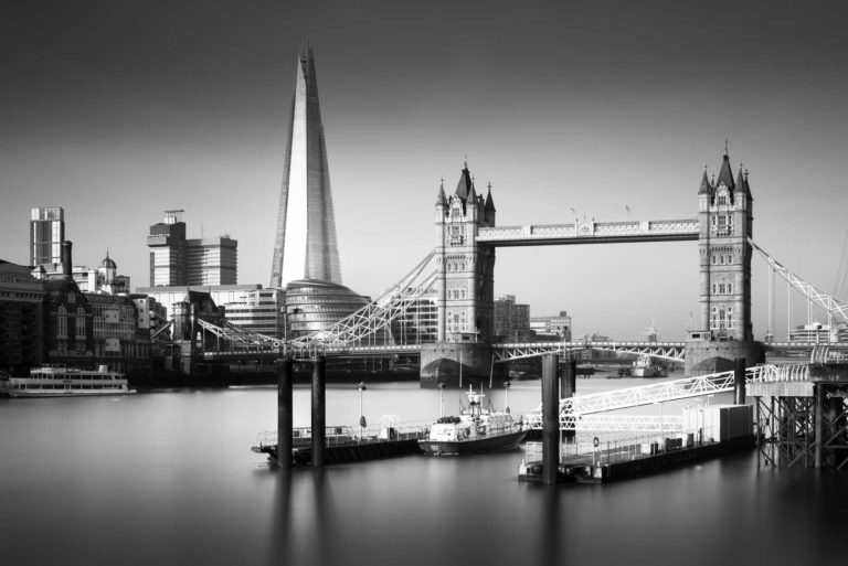 Shard, Tower Bridge, London, Thames, Black and White, Long Exposure, England, Ivo Kerssemakers