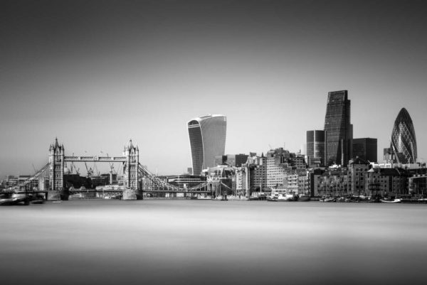 Financial district, Tower Bridge, London, Thames, Black and White, Long Exposure, England, Ivo Kerssemakers