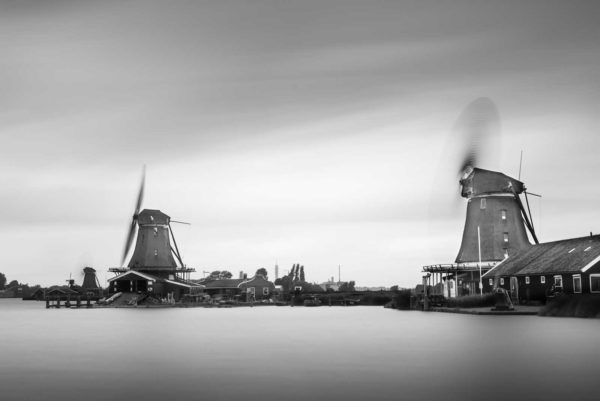 Zaanse Schans, Windmills, Kinderdijk, Long Exposure, Ivo Kersemakers, Netherlands, Holland, Black and White, Fine Art, B&W