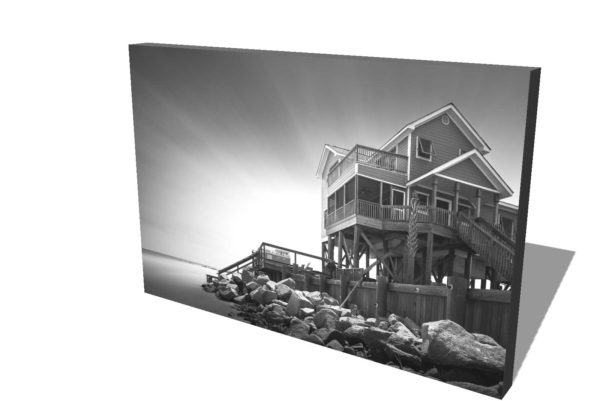 Black & white canvas print of a beach house on Folly Beach, South Carolina